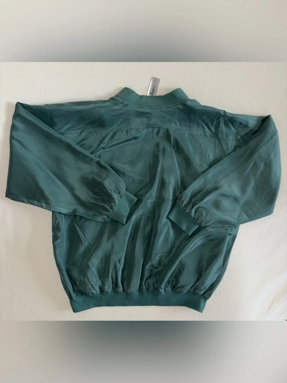 Vintage NWT 90s Snow 100% Washed Silk Bomber Jacket Mens Large Sage Green